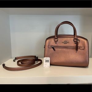 Coach Rowan Satchel Metallic Dark Blush